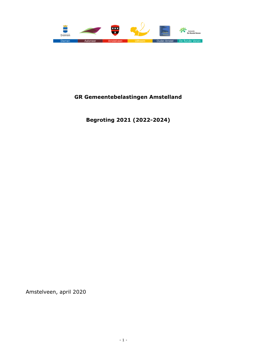 GR Gemeentebelastingen Amstelland Begroting 2021 (2022-2024)