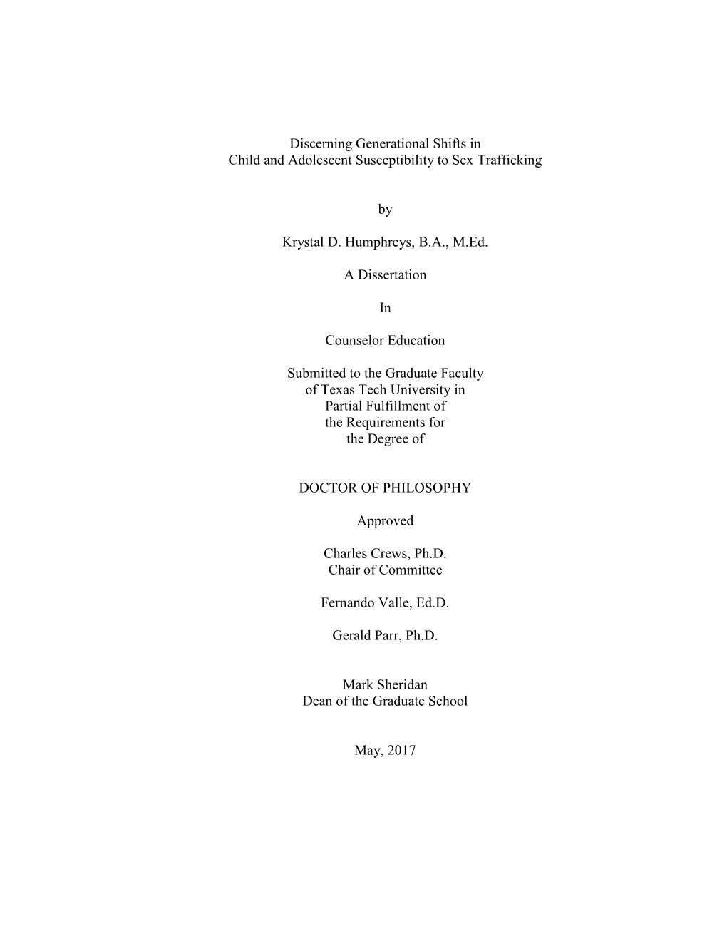 Discerning Generational Shifts in Child and Adolescent Susceptibility to Sex Trafficking