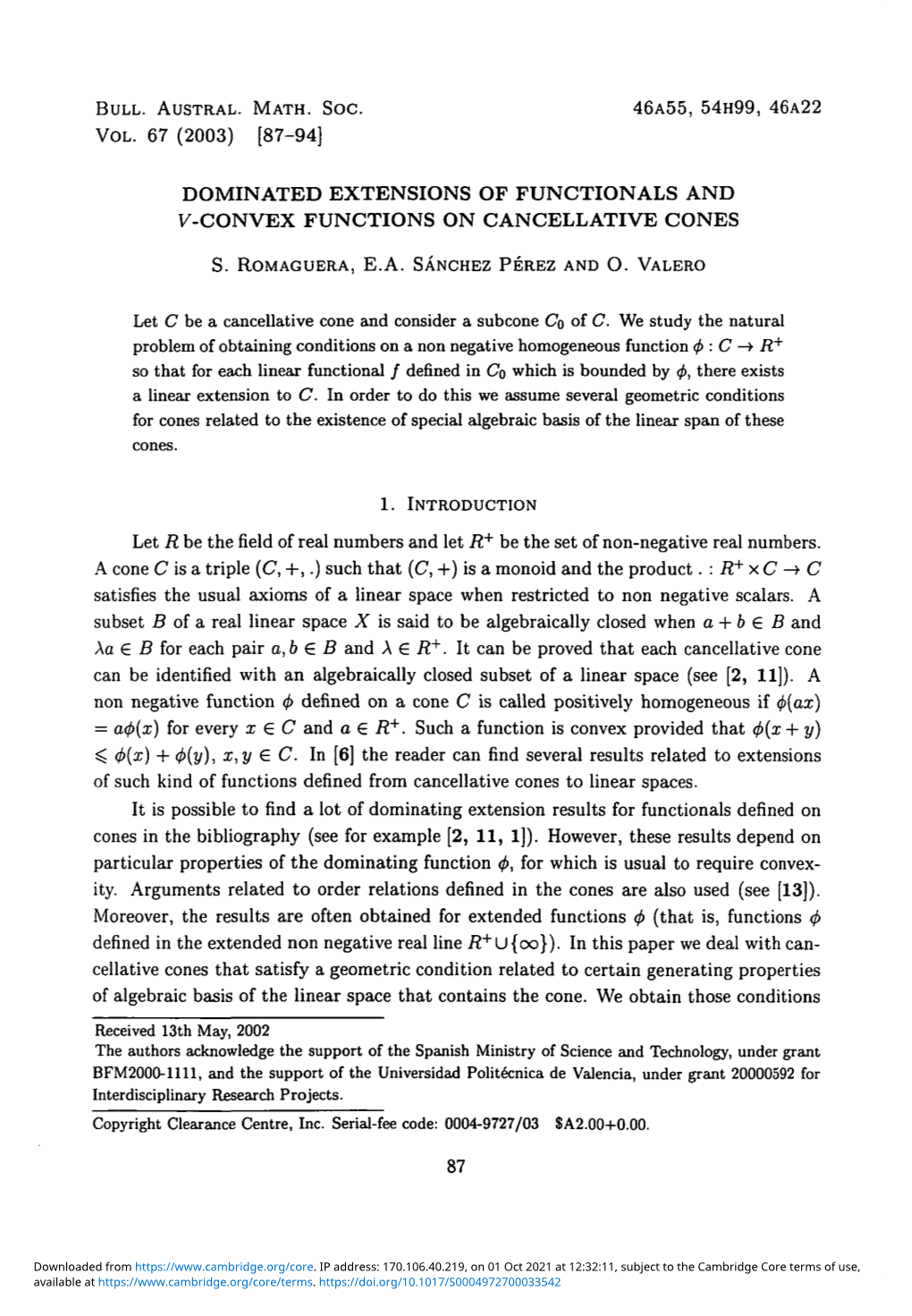 Dominated Extensions of Functionals and V-Convex Functions Of