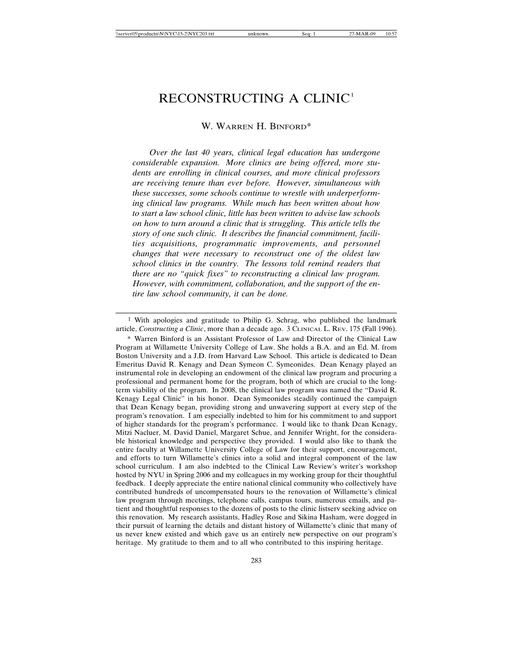 Reconstructing a Clinic 1