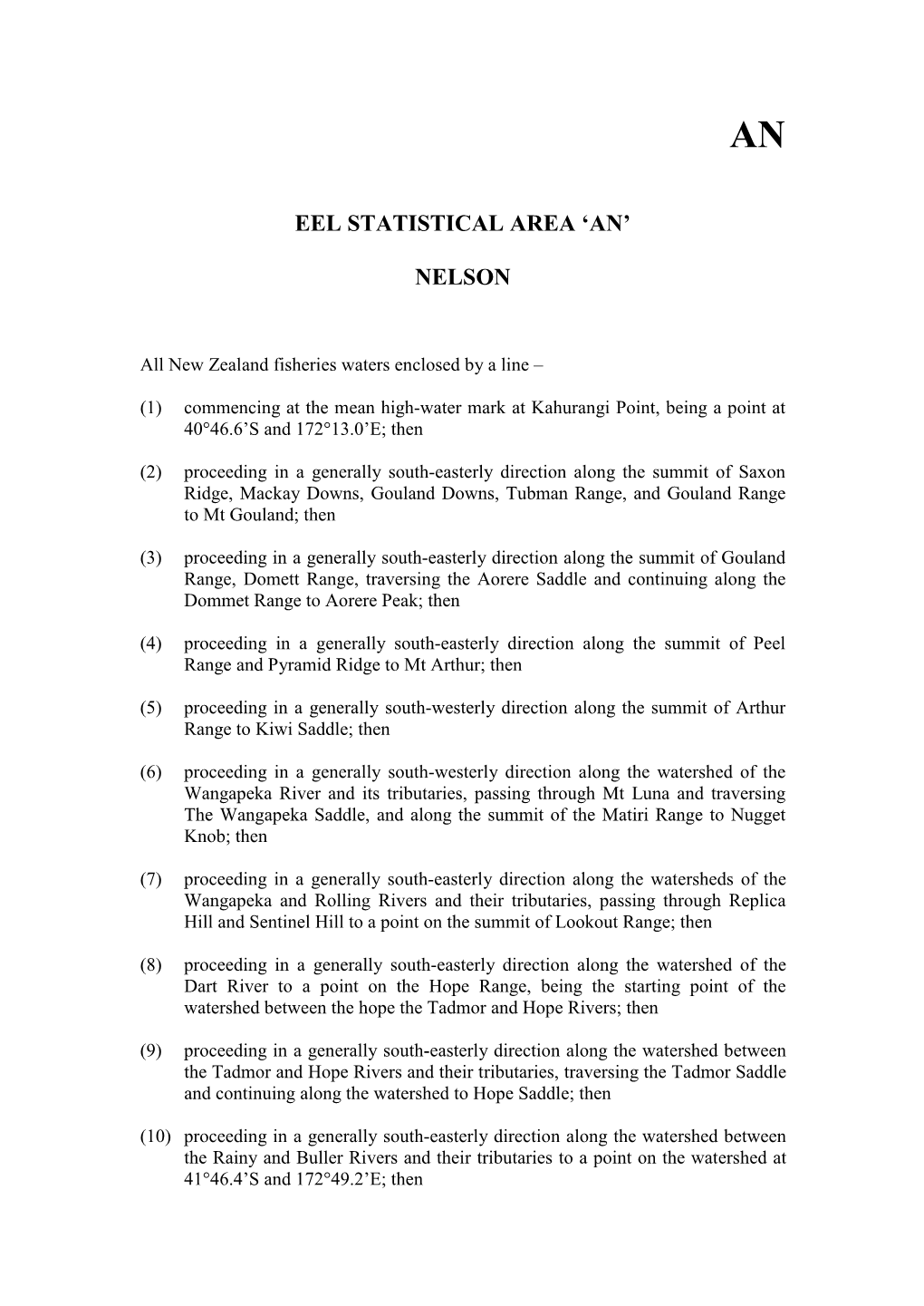 Eel Statistical Area 'An' Nelson