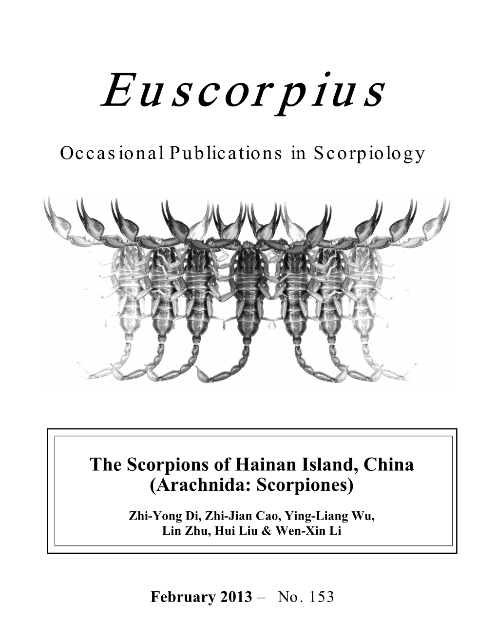 The Scorpions of Hainan Island, China (Arachnida: Scorpiones)