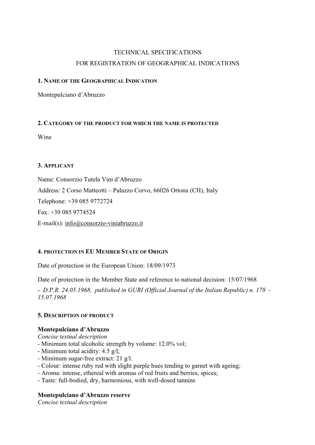 Technical Specifications for Registration of Geographical Indications