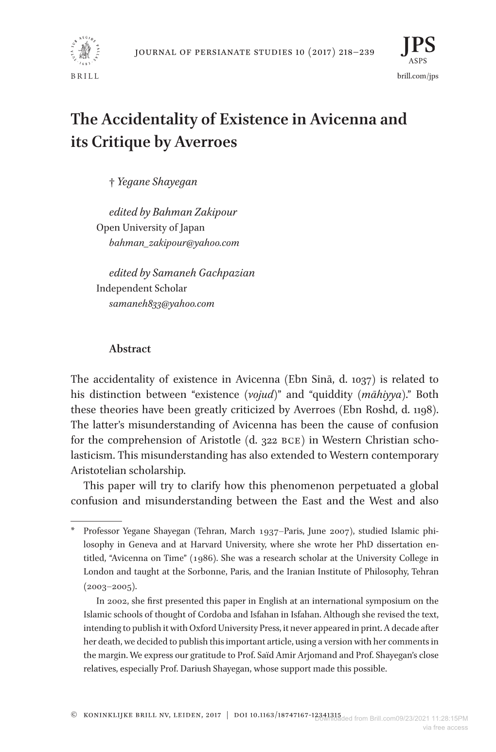 The Accidentality of Existence in Avicenna and Its Critique by Averroes