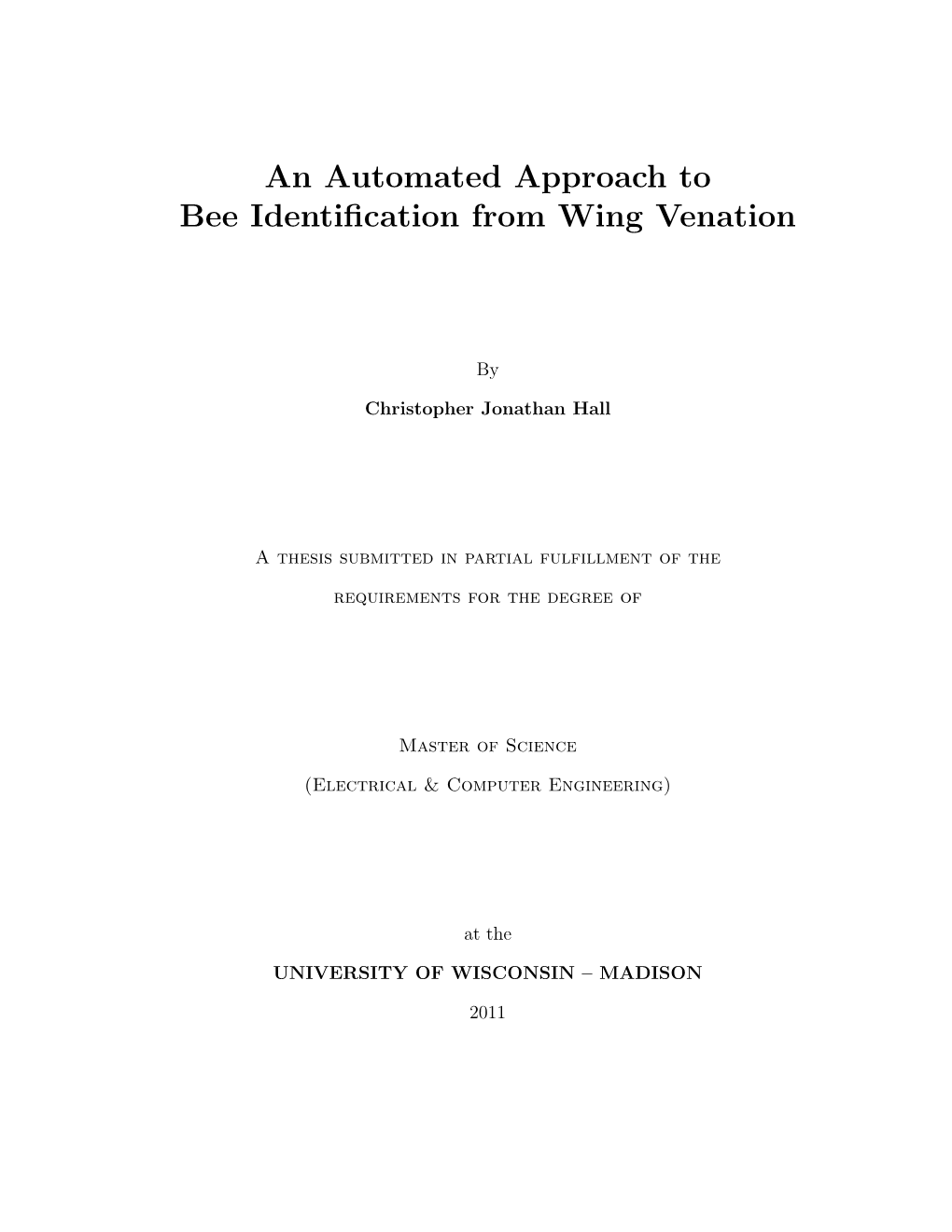 An Automated Approach to Bee Identification from Wing Venation