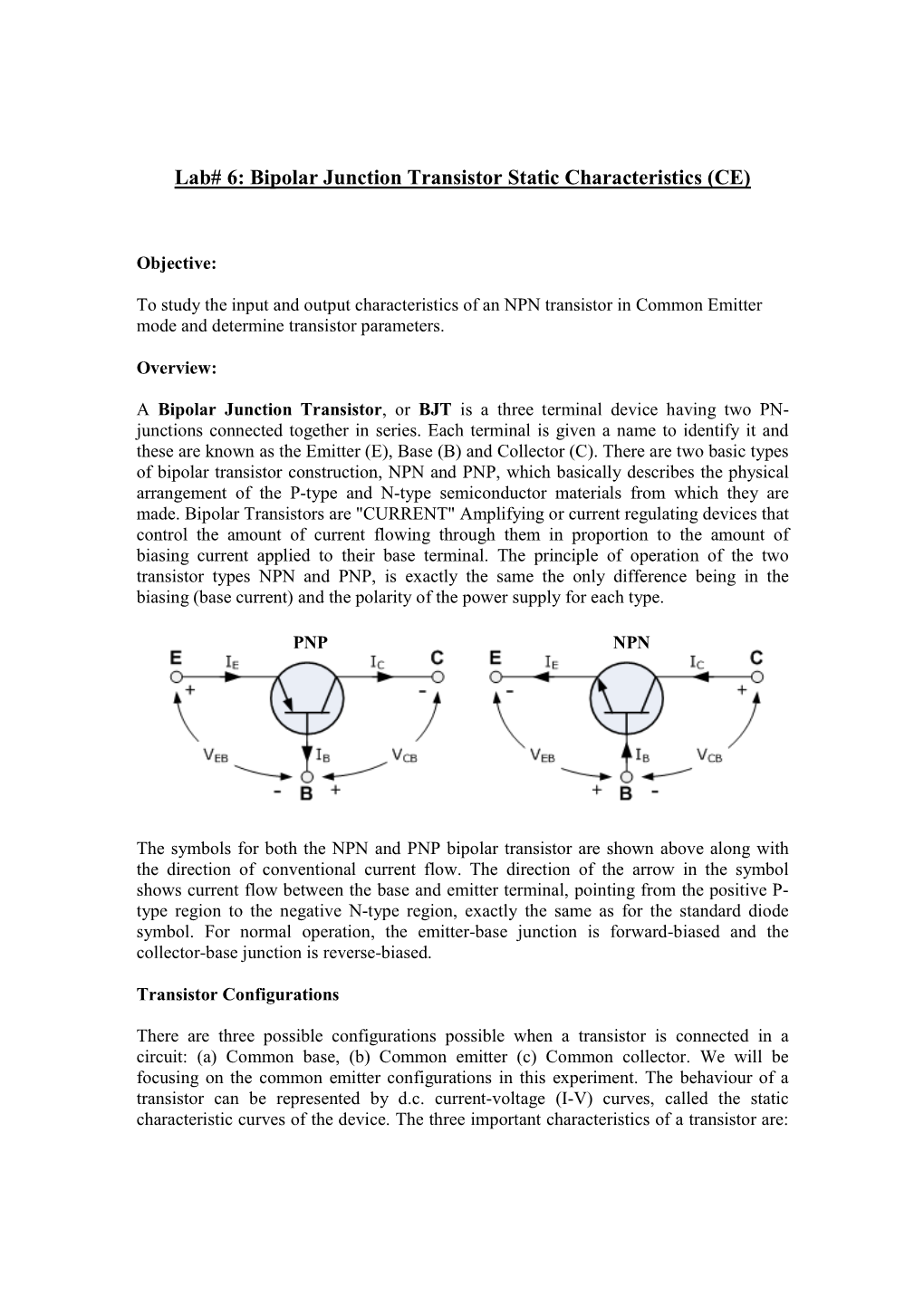 Lab# 6: Bipolar Junction Transistor Static Characteristics (CE)