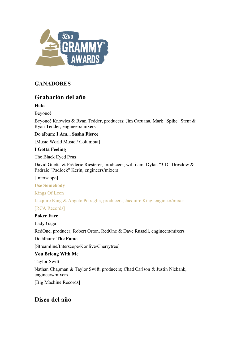 Ganadores Grammy-Esp