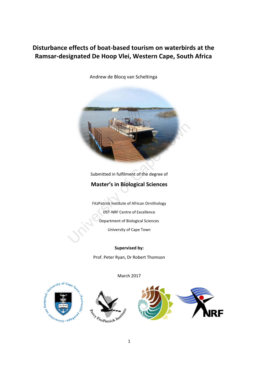 Disturbance Effects of Boat-Based Tourism on Waterbirds at the Ramsar-Designated De Hoop Vlei, Western Cape, South Africa