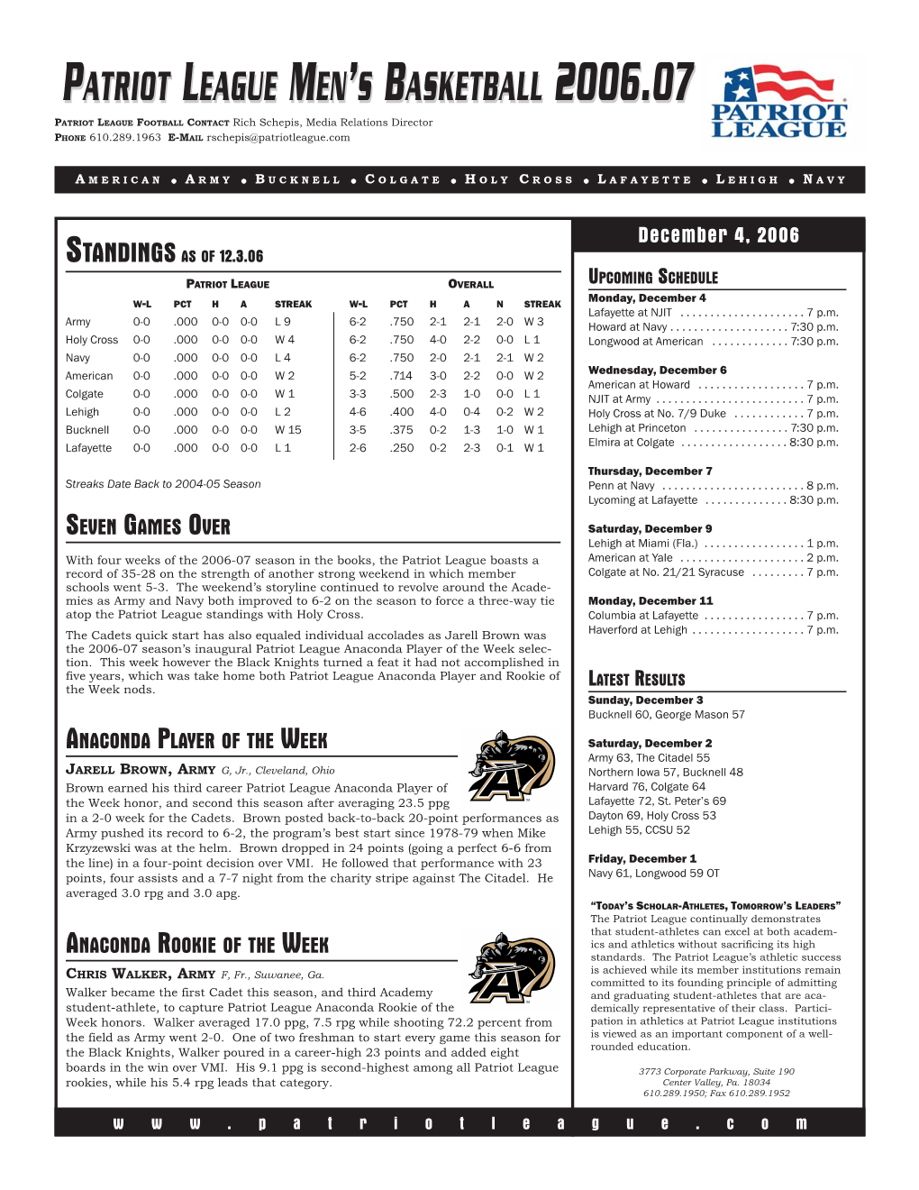 Patriot League Men's Basketball Release 12.4.06:Layout 1.Qxd