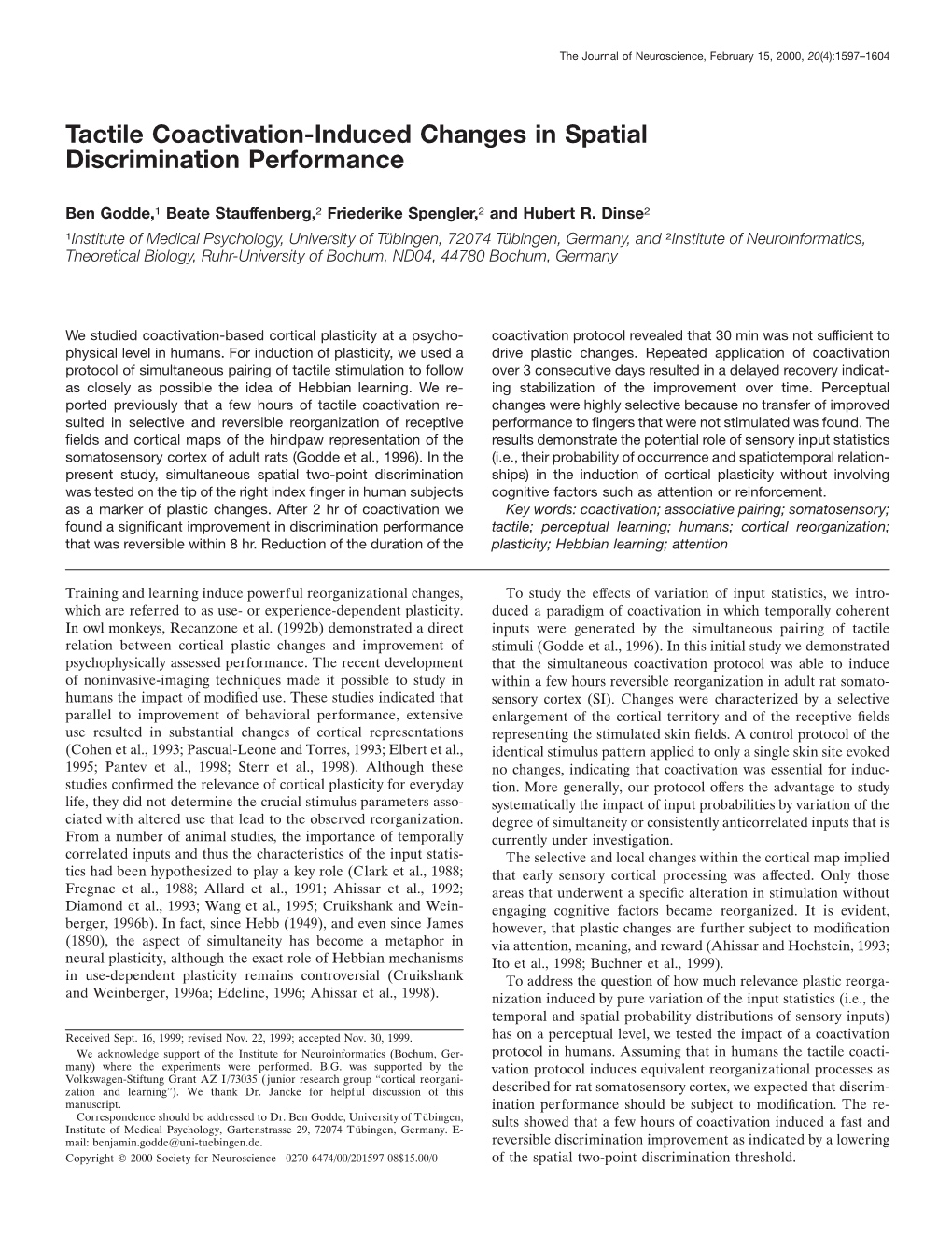 Tactile Coactivation-Induced Changes in Spatial Discrimination Performance