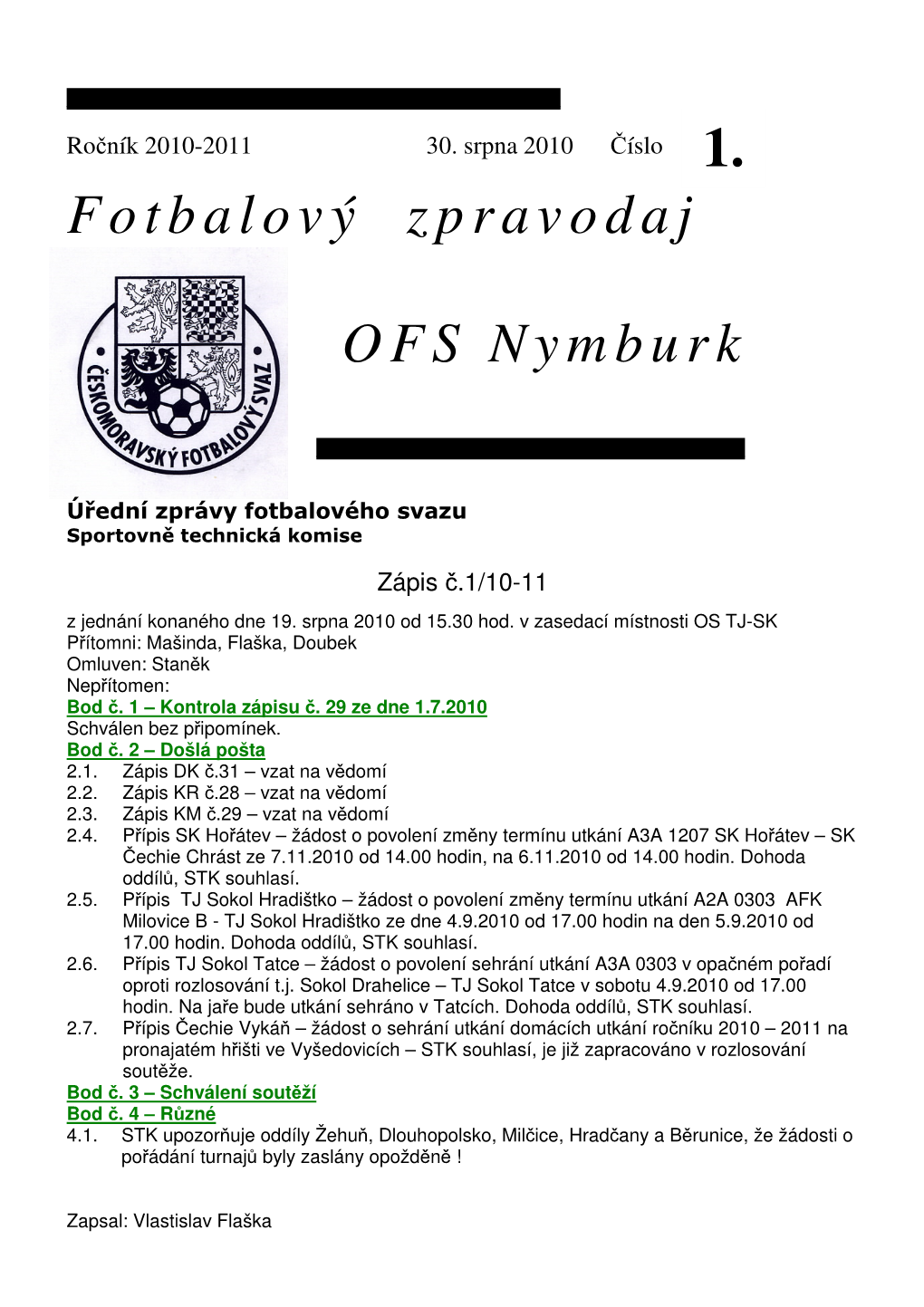 Fotbalový Zpravodaj OFS Nymburk 1