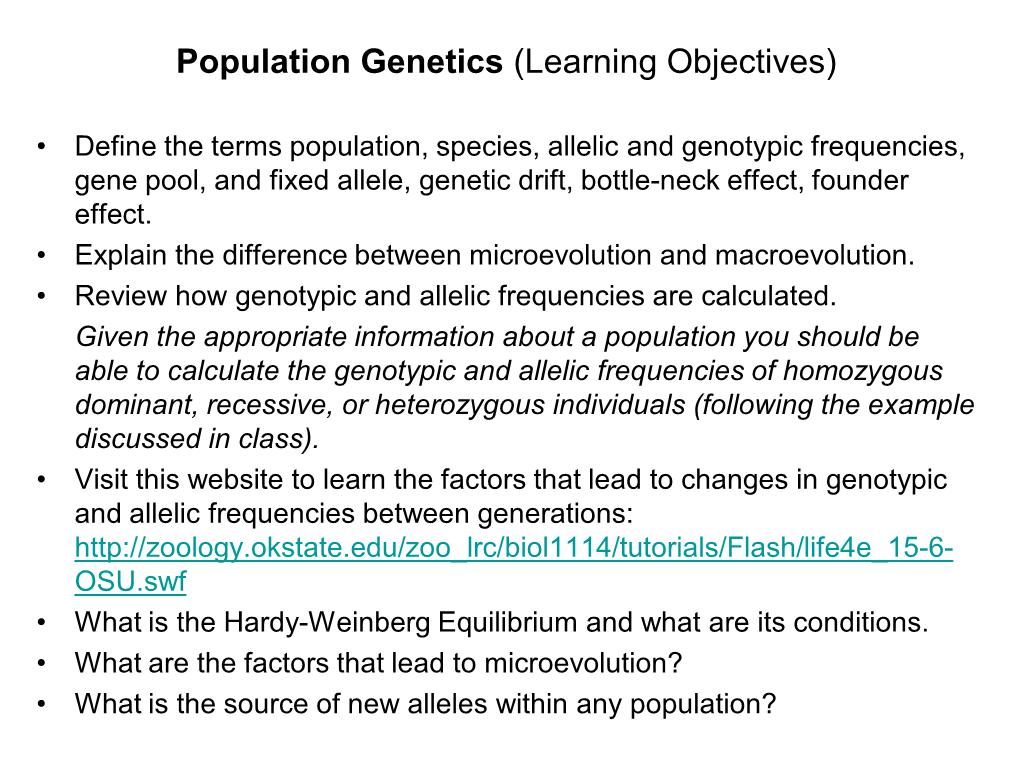 Population Genetics (Learning Objectives)