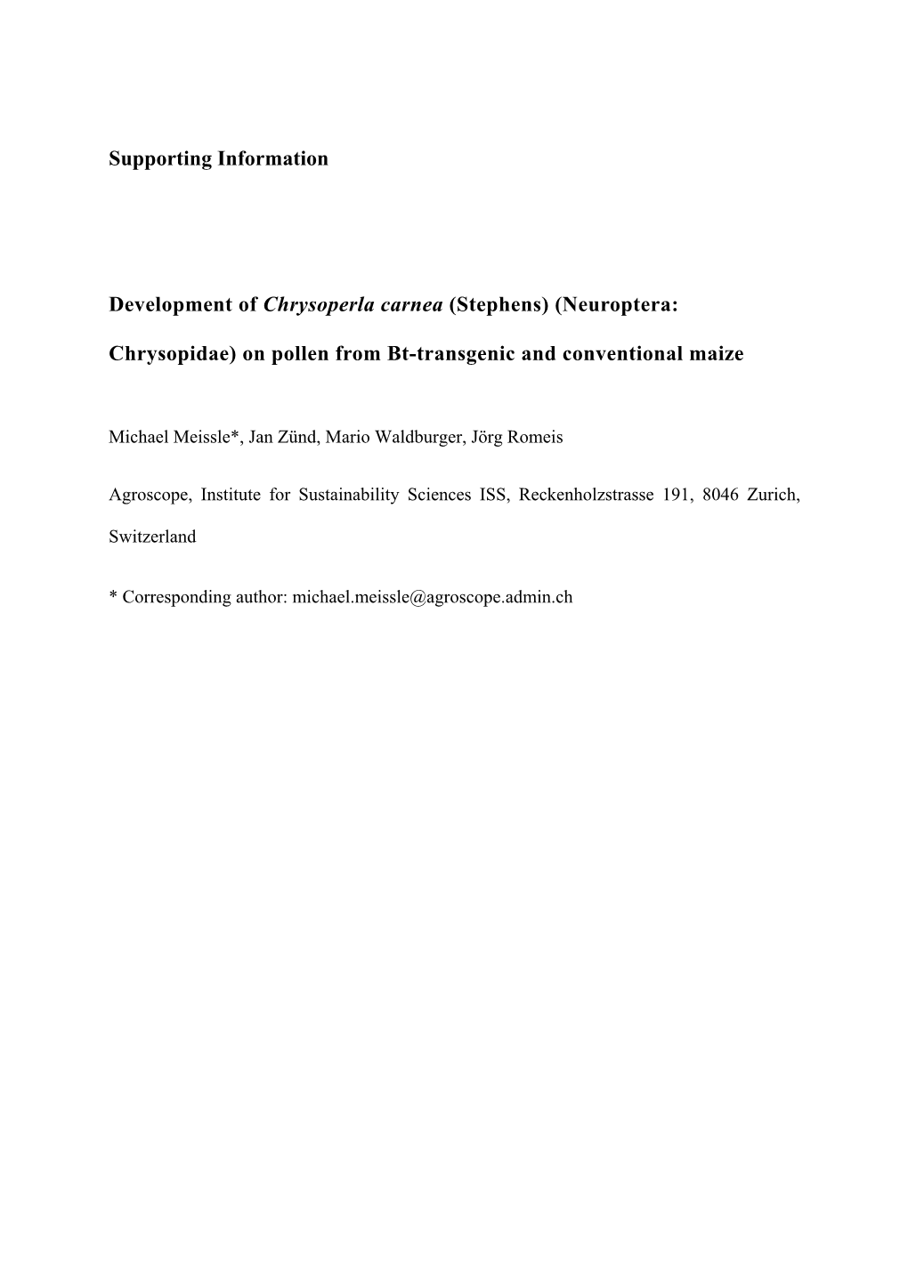 (Neuroptera: Chrysopidae) on Pollen from Bt-Transgenic and C