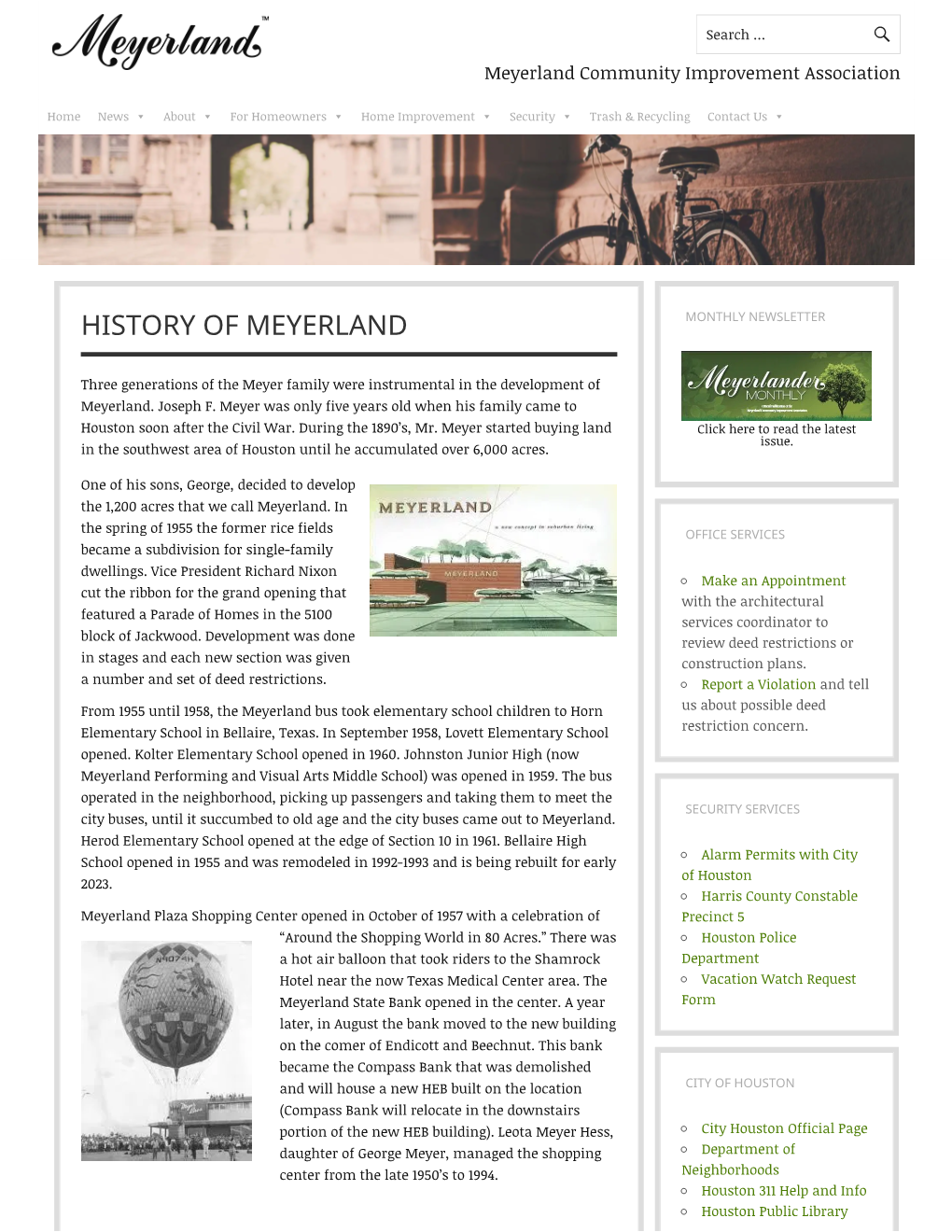 History of Meyerland Monthly Newsletter