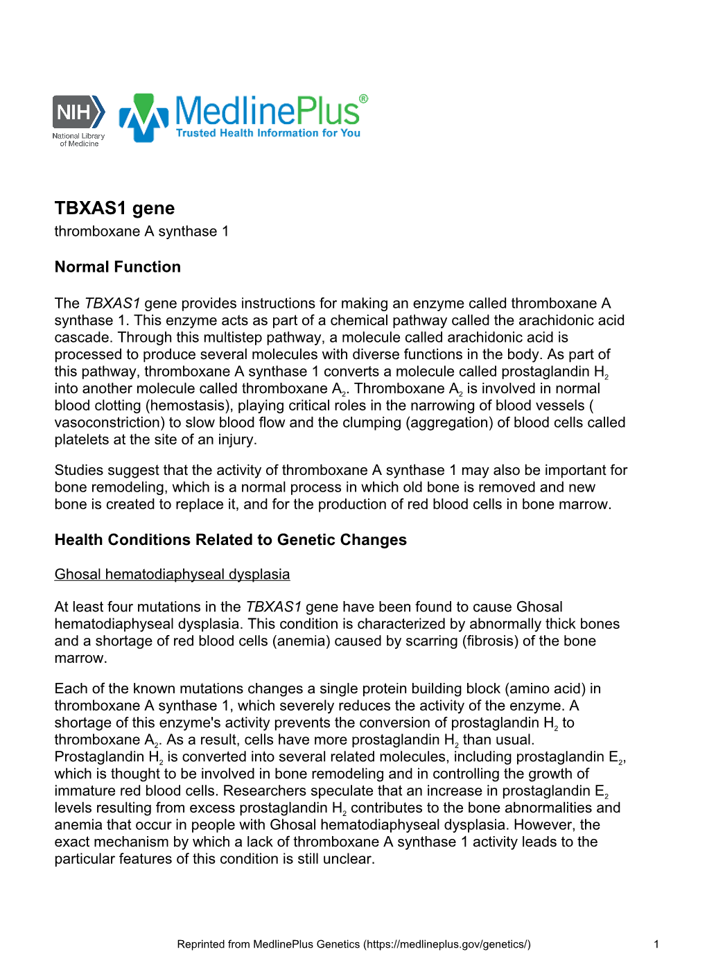 TBXAS1 Gene Thromboxane a Synthase 1