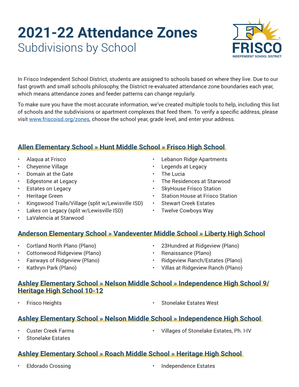 2021-22 Attendance Zones Subdivisions by School