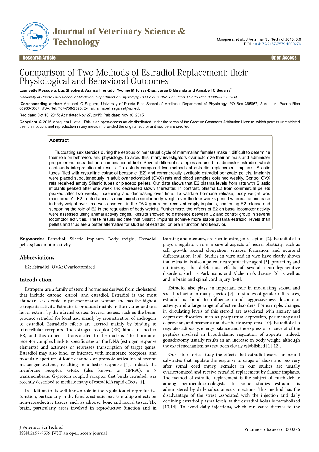 Comparison of Two Methods of Estradiol Replacement: Their