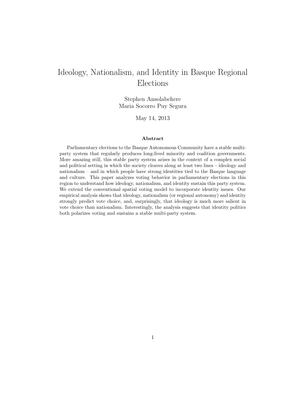 Ideology, Nationalism, and Identity in Basque Regional Elections