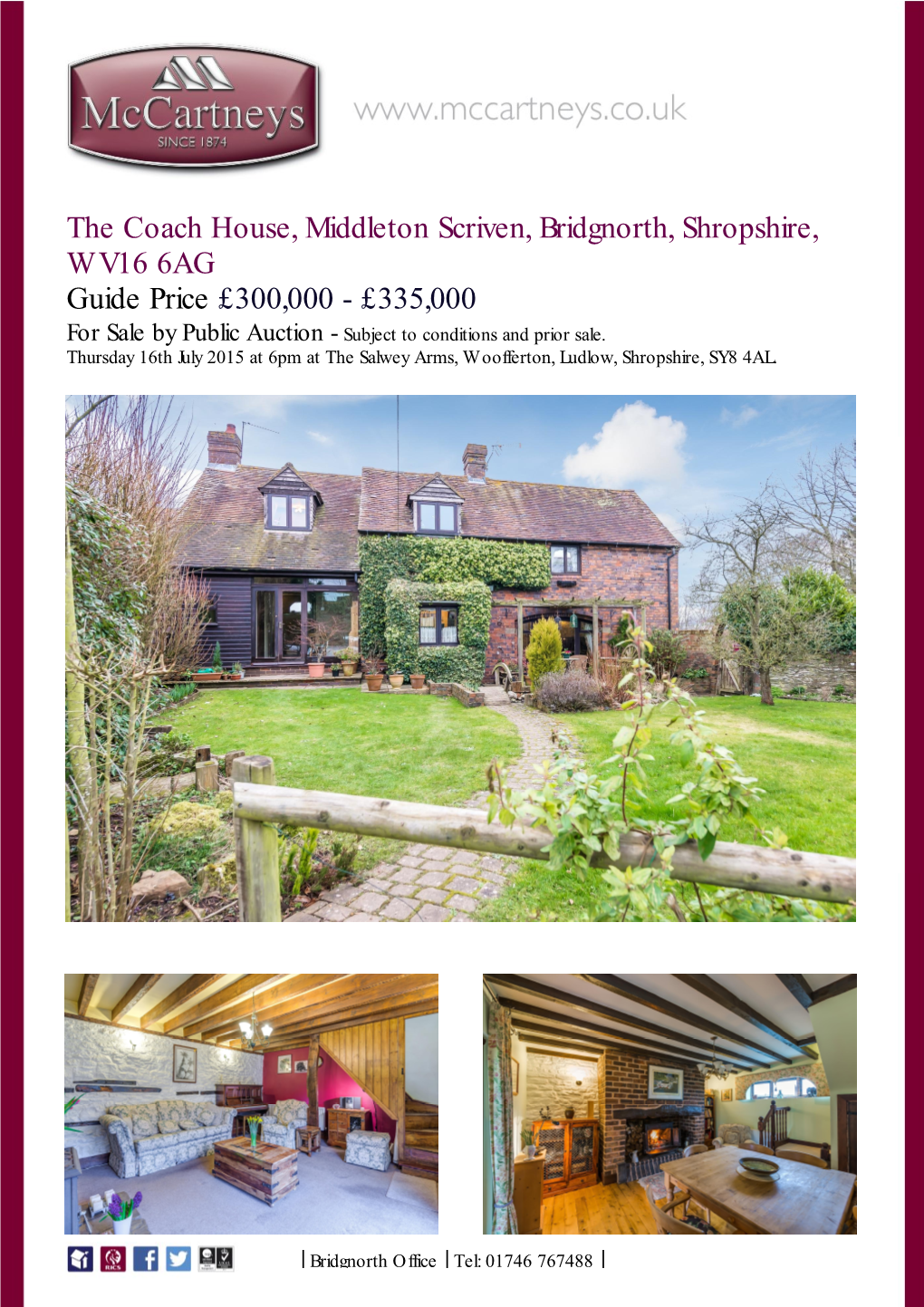 The Coach House, Middleton Scriven, Bridgnorth, Shropshire, WV16 6AG Guide Price £300,000 - £335,000