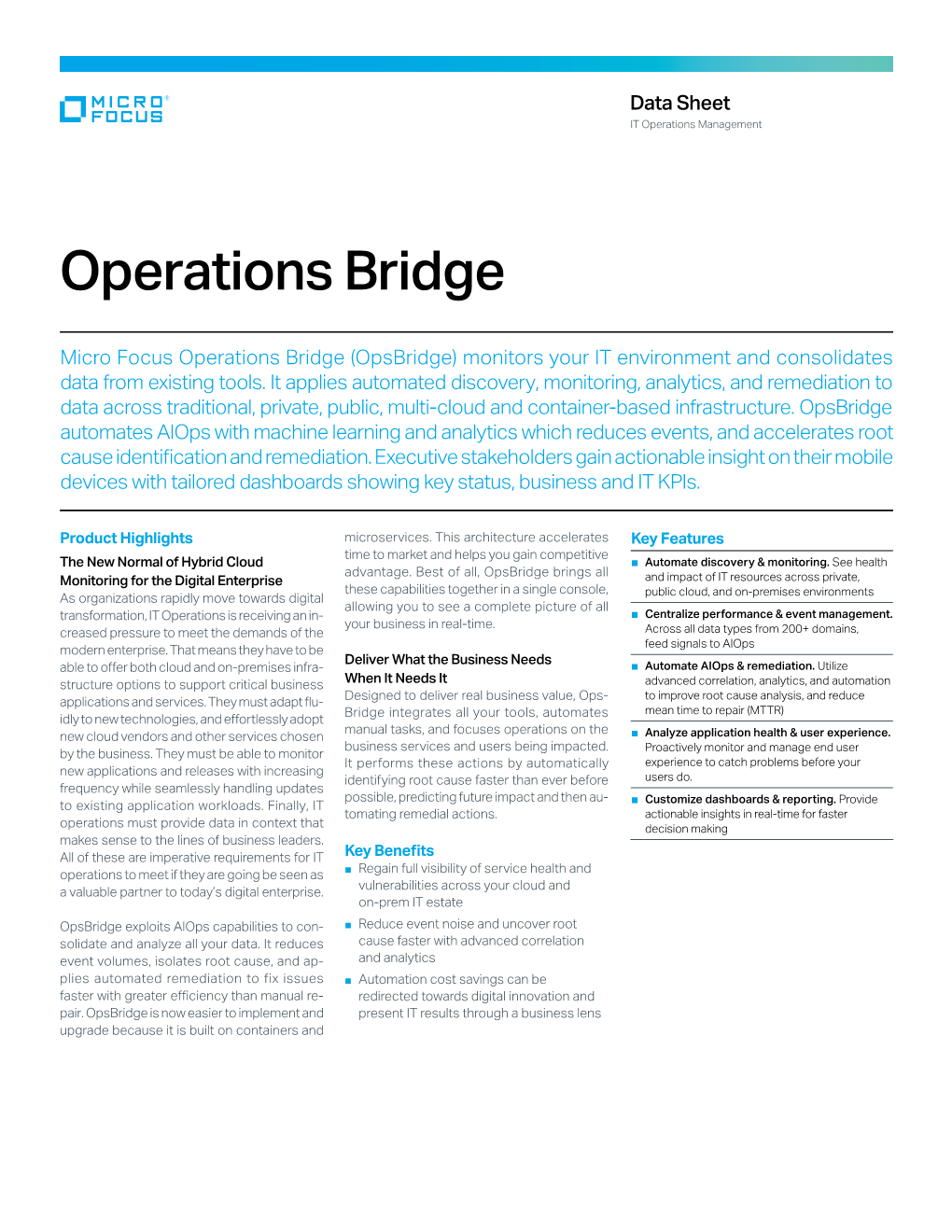 Operations Bridge Data Sheet