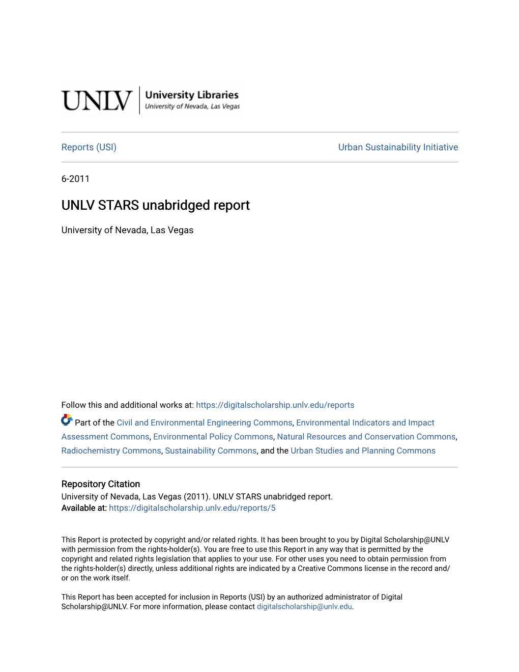 UNLV STARS Unabridged Report