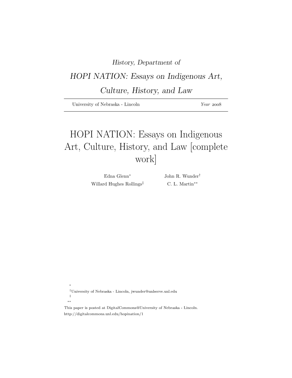 HOPI NATION: Essays on Indigenous Art, Culture, History, and Law