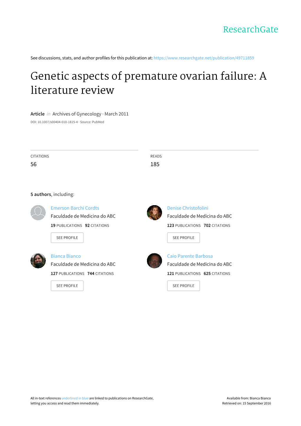 Genetic Aspects of Premature Ovarian Failure: a Literature Review