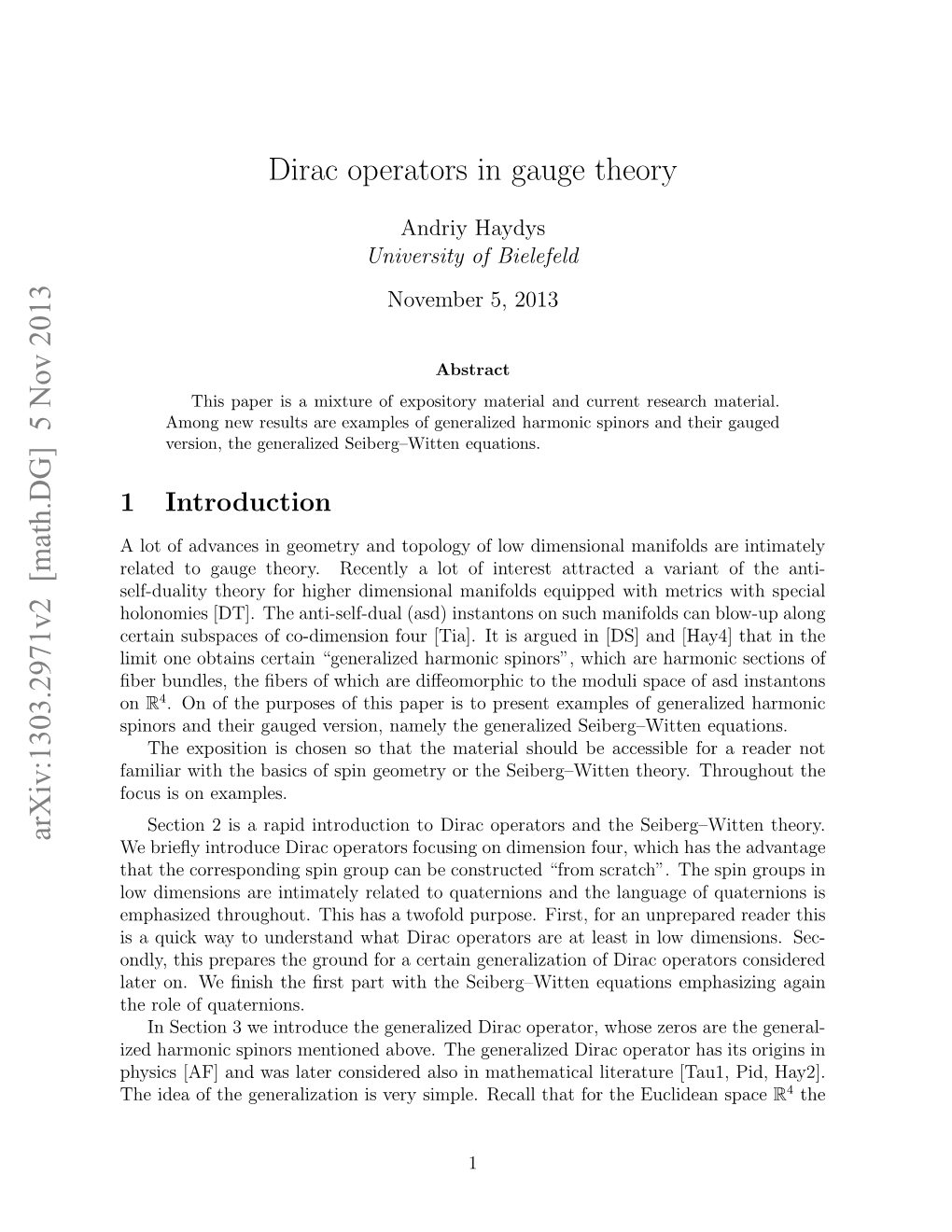 5 Nov 2013 Dirac Operators in Gauge Theory