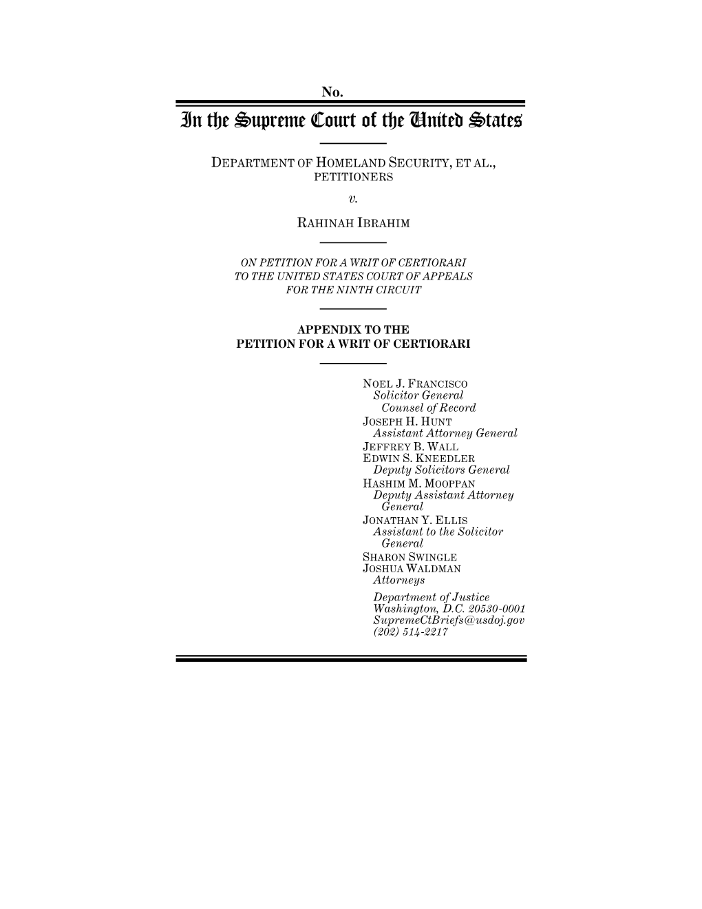 Appendix to the Petition for a Writ of Certiorari