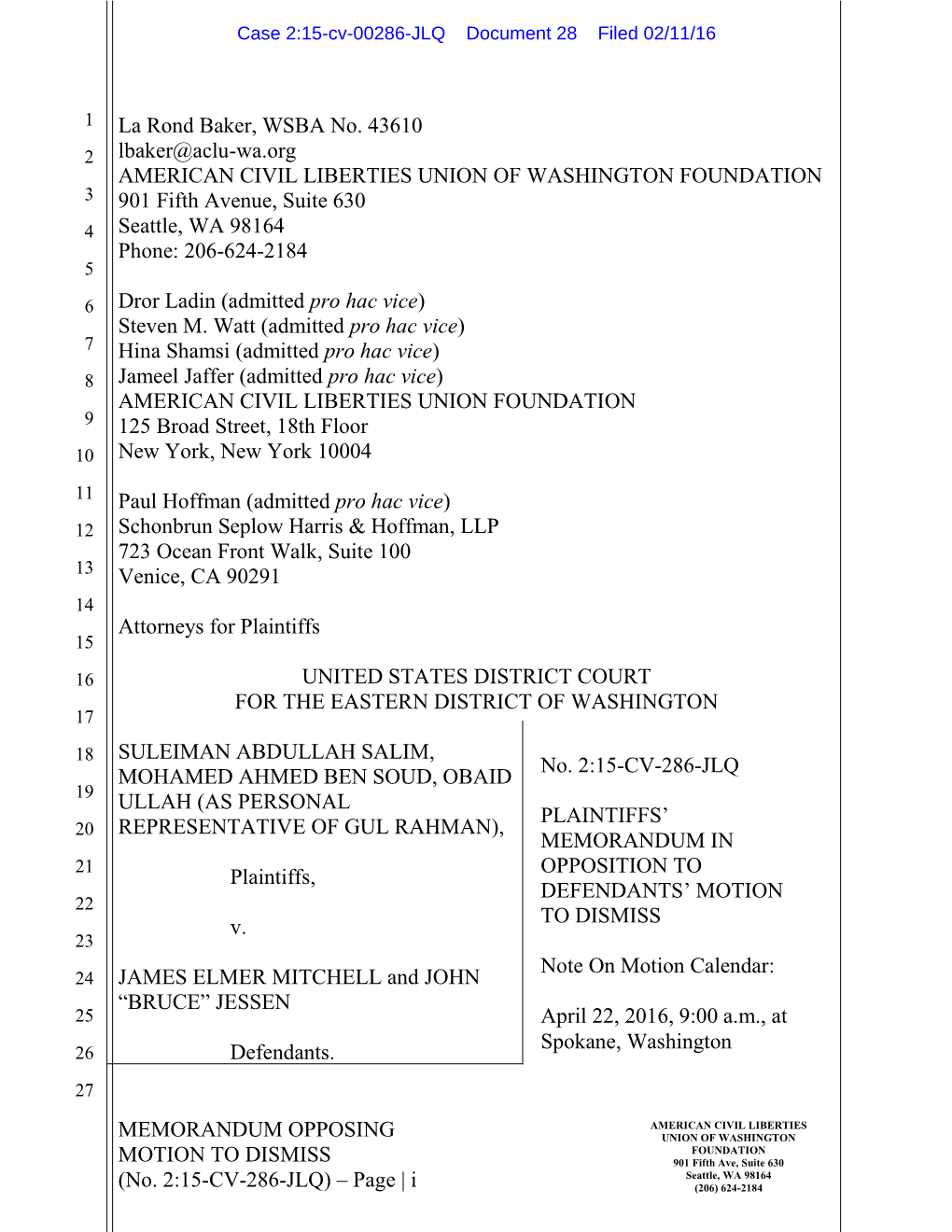 Memorandum Opposing Motion to Dismiss