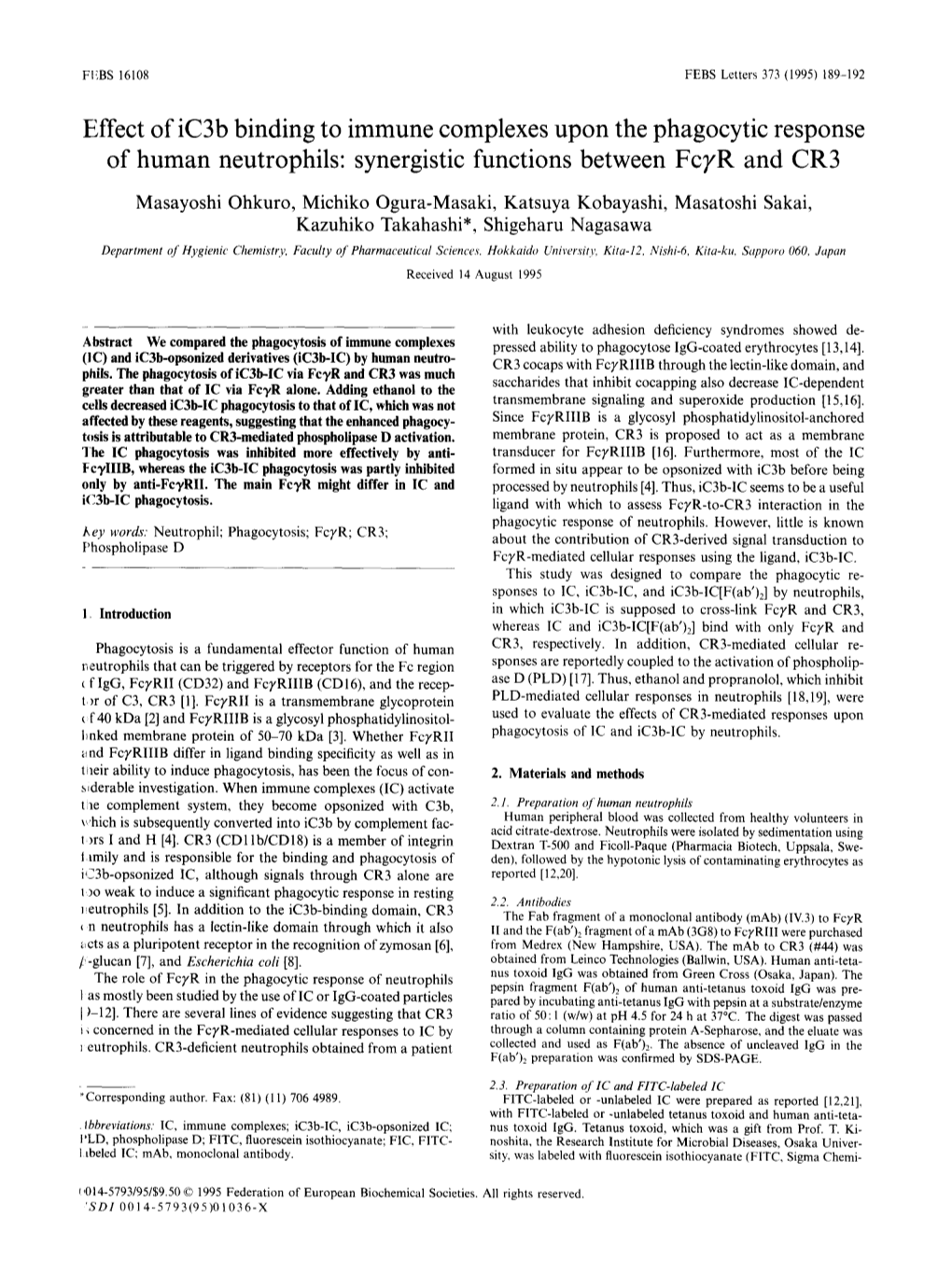 Effect of Ic3b Binding to Immune Complexes Upon The