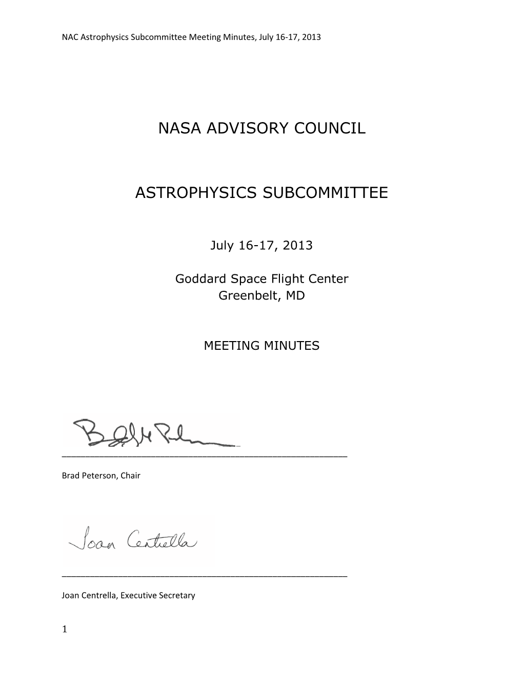 Nasa Advisory Council Astrophysics Subcommittee