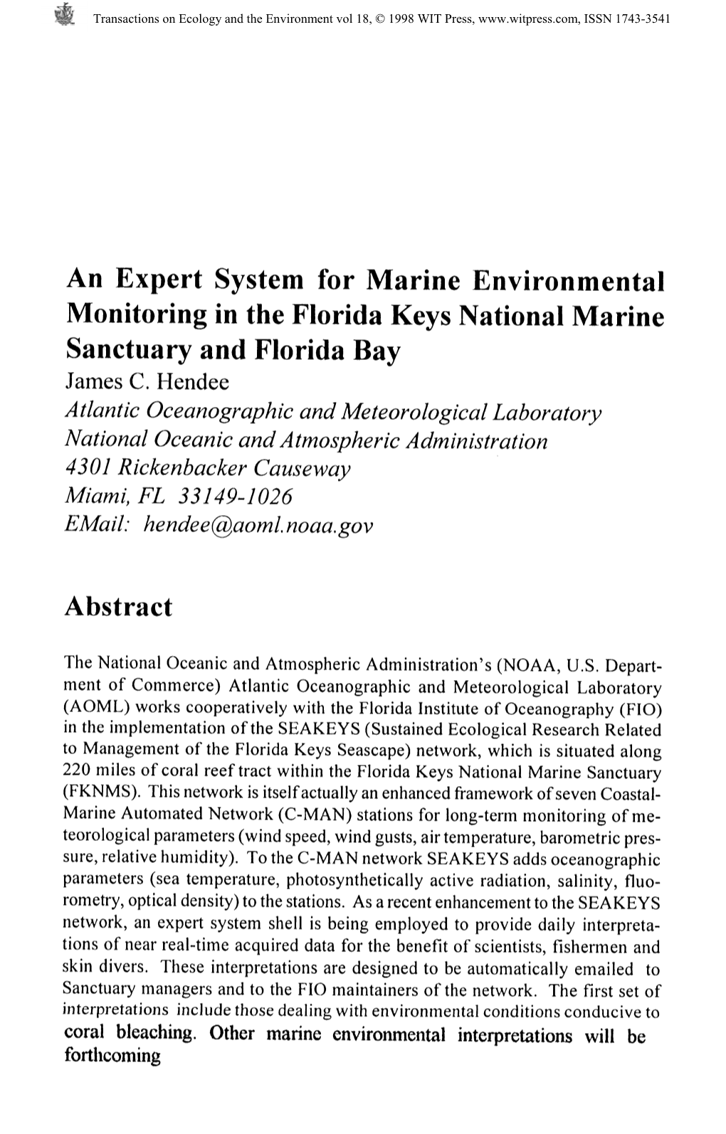 An Expert System for Marine Environmental Monitoring in The