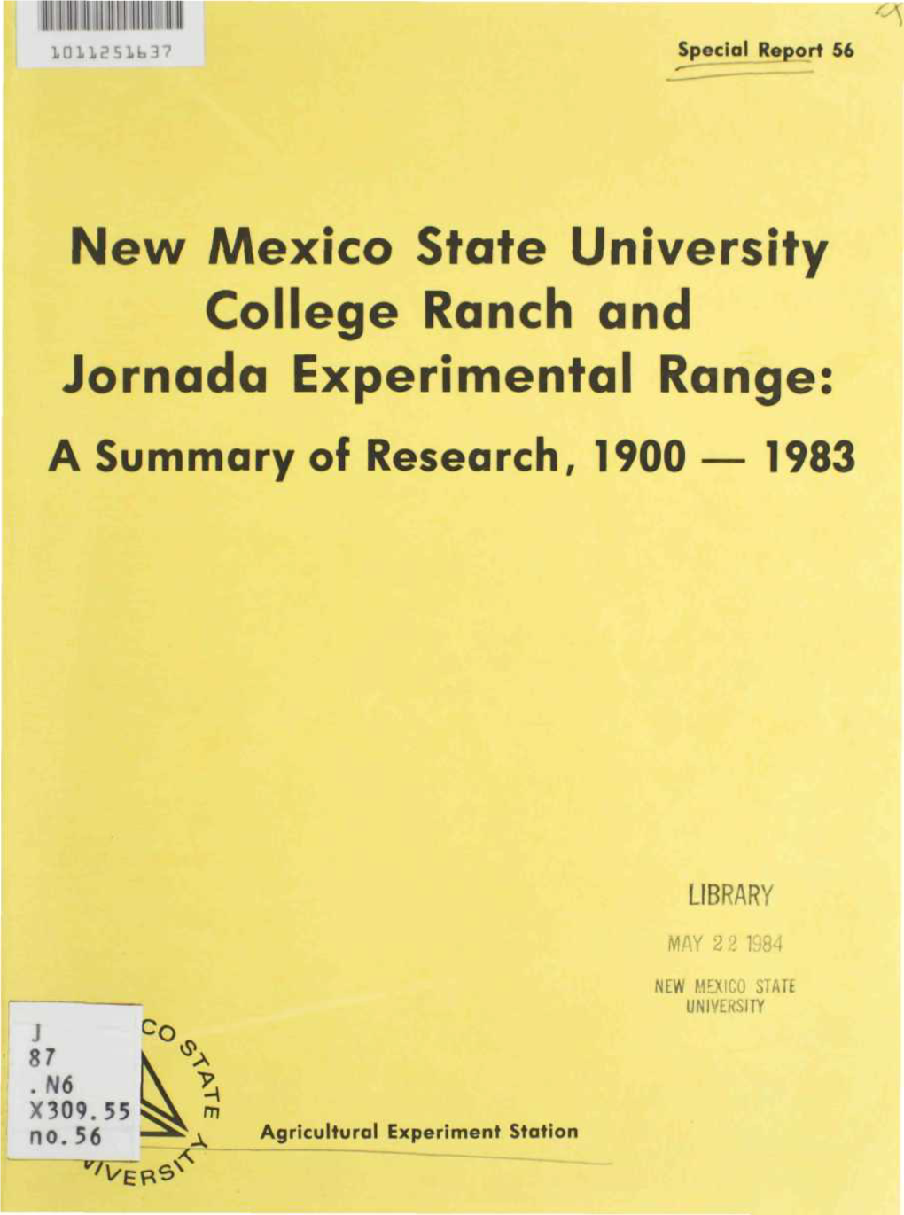 New Mexico State University College Ranch and Jornada Experimental Range: a Summary of Research, 1900 — 1983