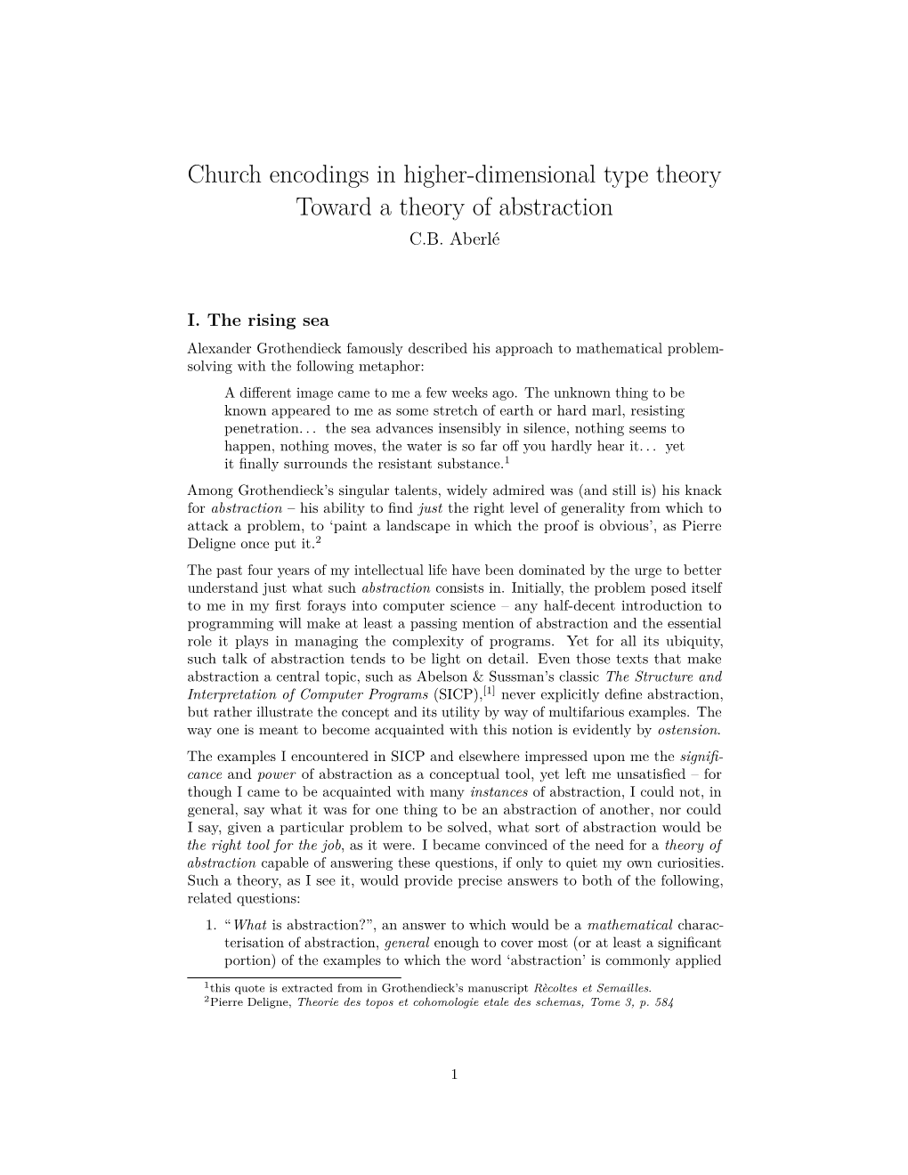 Church Encodings in Higher-Dimensional Type Theory Toward a Theory of Abstraction C.B