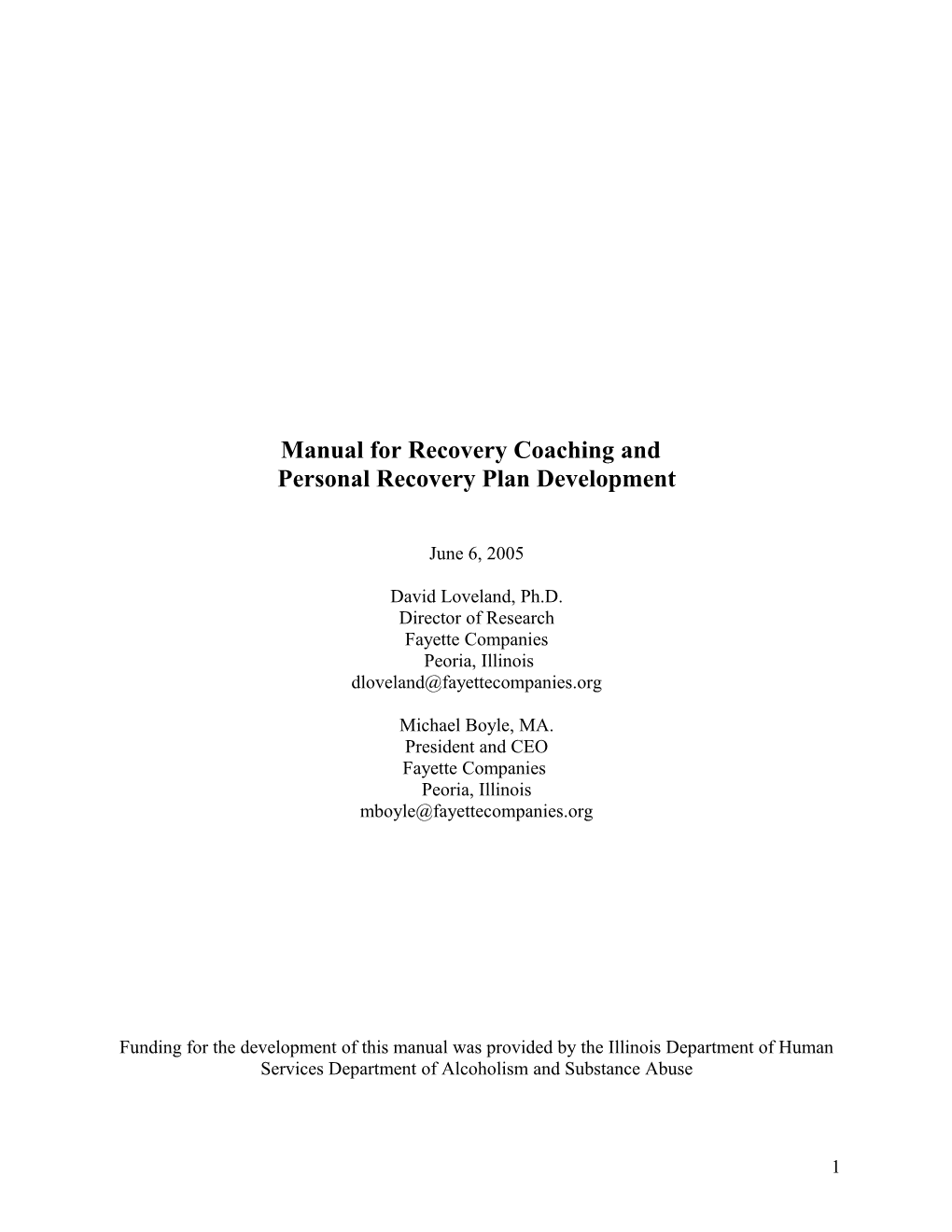 Recovery Coach Program: Implementation Manual s1