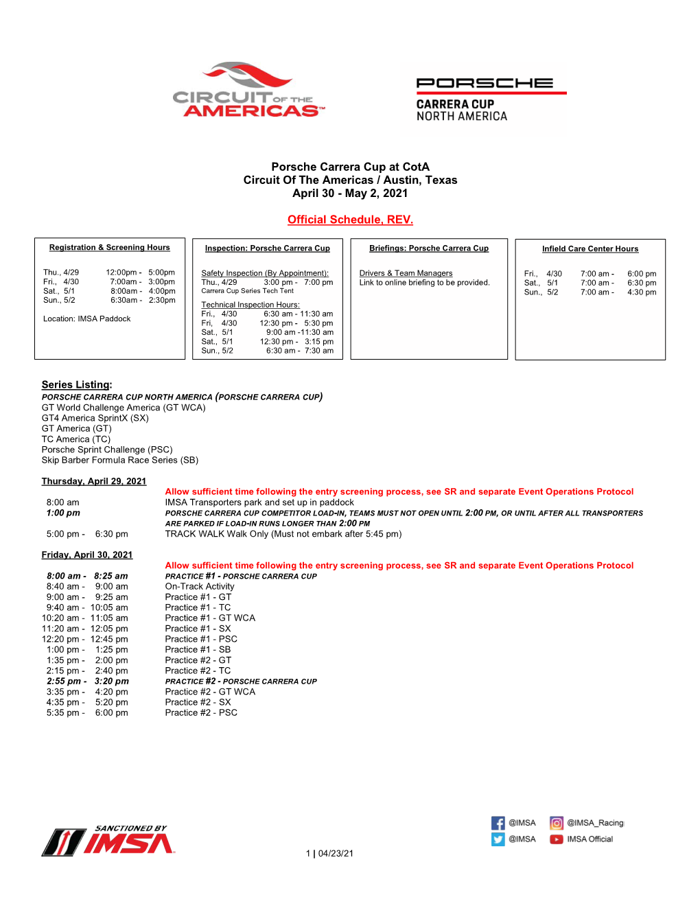 2021 IMSA Official Schedule and SR PCCNA Cota REV 042321 V1