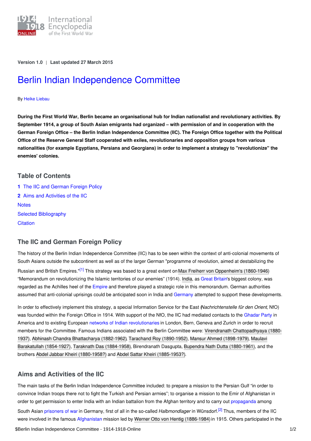 Berlin Indian Independence Committee | International