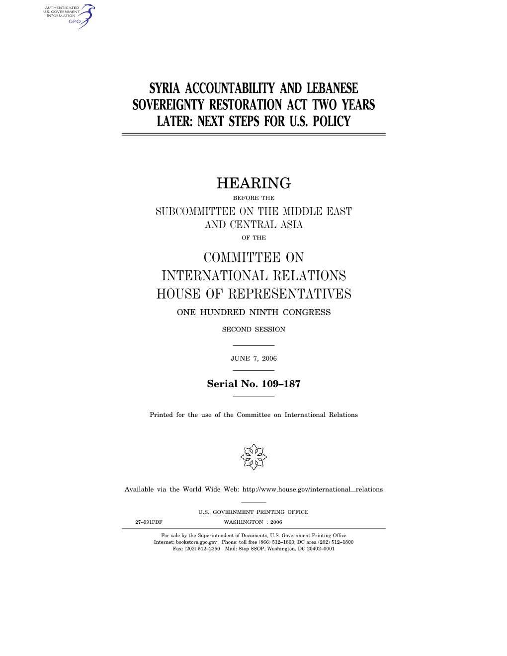 Syria Accountability and Lebanese Sovereignty Restoration Act Two Years Later: Next Steps for U.S