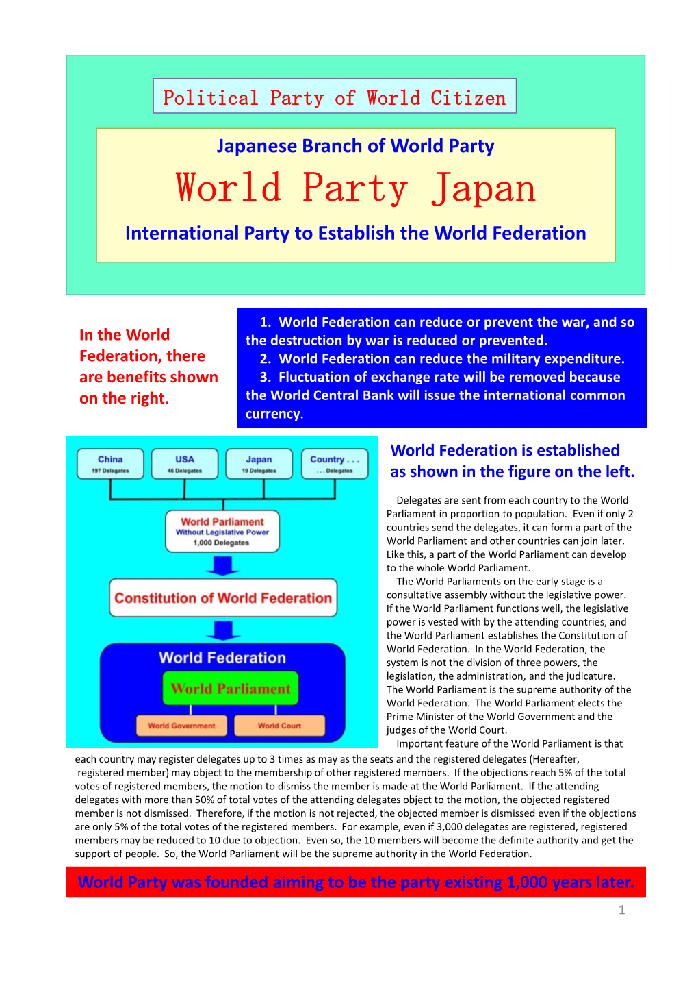 World Party Japan International Party to Establish the World Federation