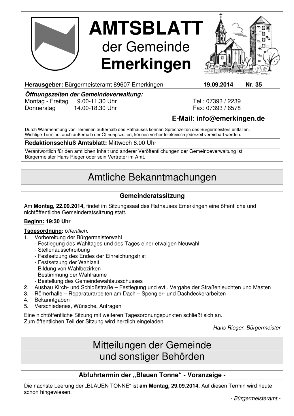 AMTSBLATT Der Gemeinde Emerkingen