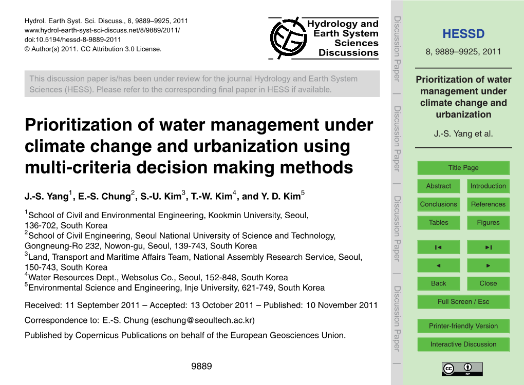 Prioritization of Water Management Under Climate Change and Table 1