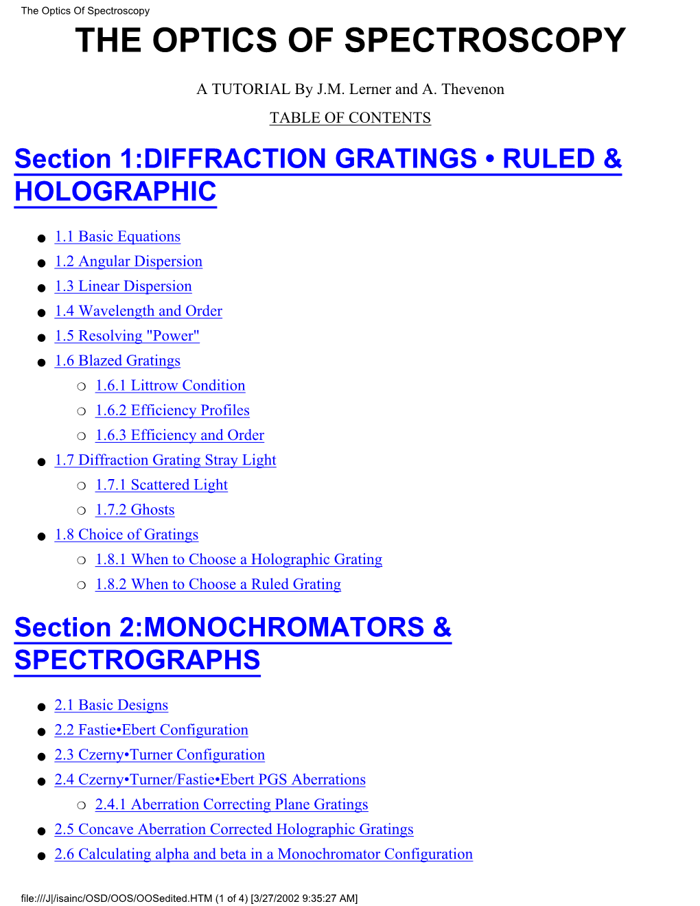 The Optics of Spectroscopy the OPTICS of SPECTROSCOPY