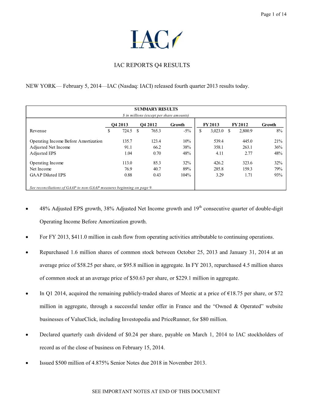 Earnings Release