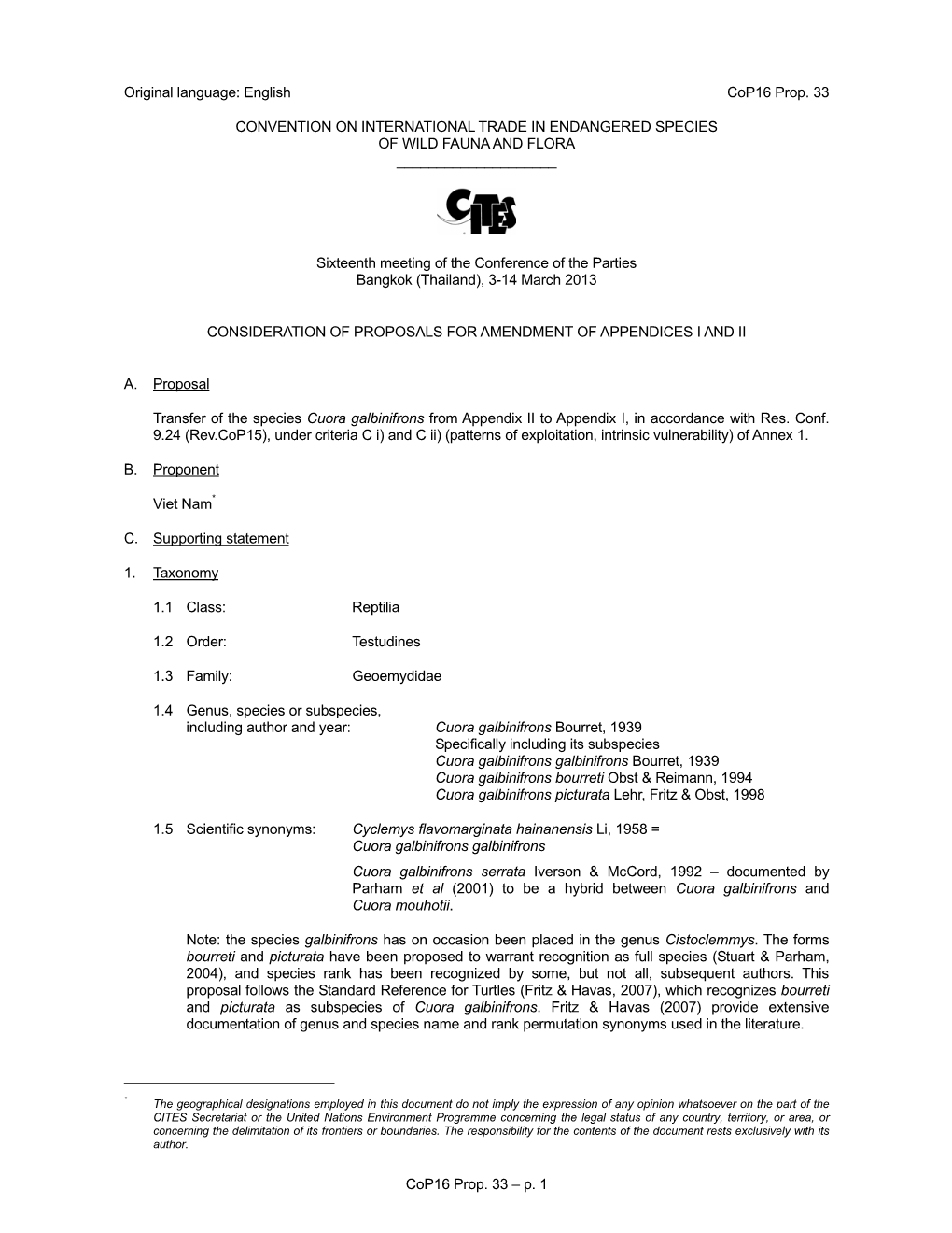 Cop16 Prop. 33 – P. 1 Original Language