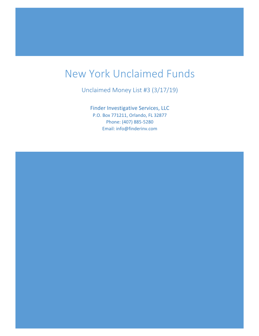 New York Unclaimed Funds Unclaimed Money List #3 (3/17/19)