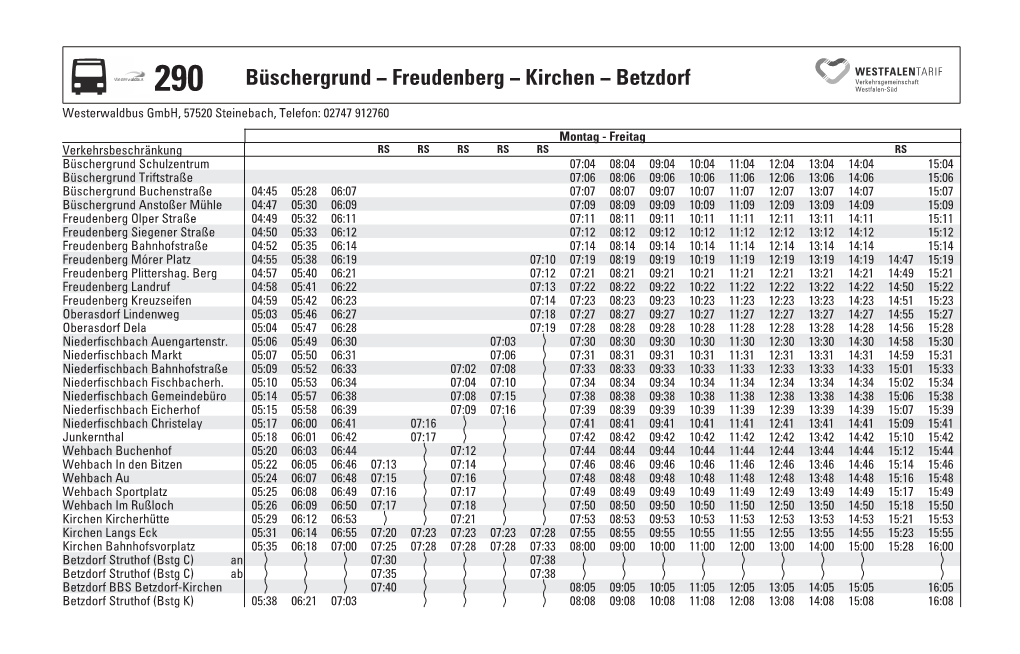 290 Büschergrund − Freudenberg − Kirchen − Betzdorf
