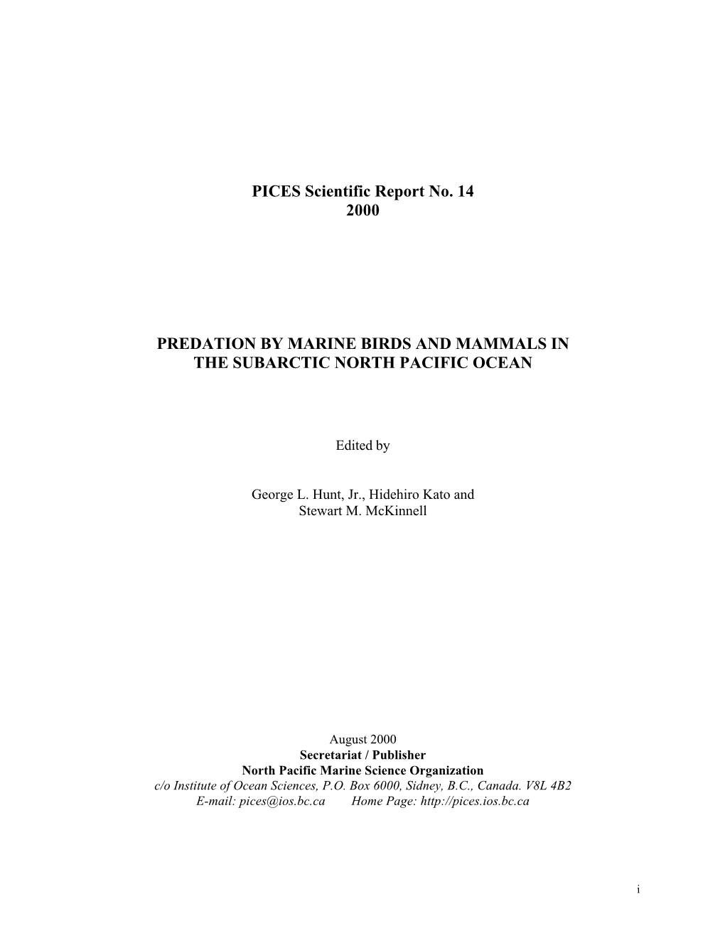 PICES Scientific Report No. 14 2000 PREDATION by MARINE BIRDS