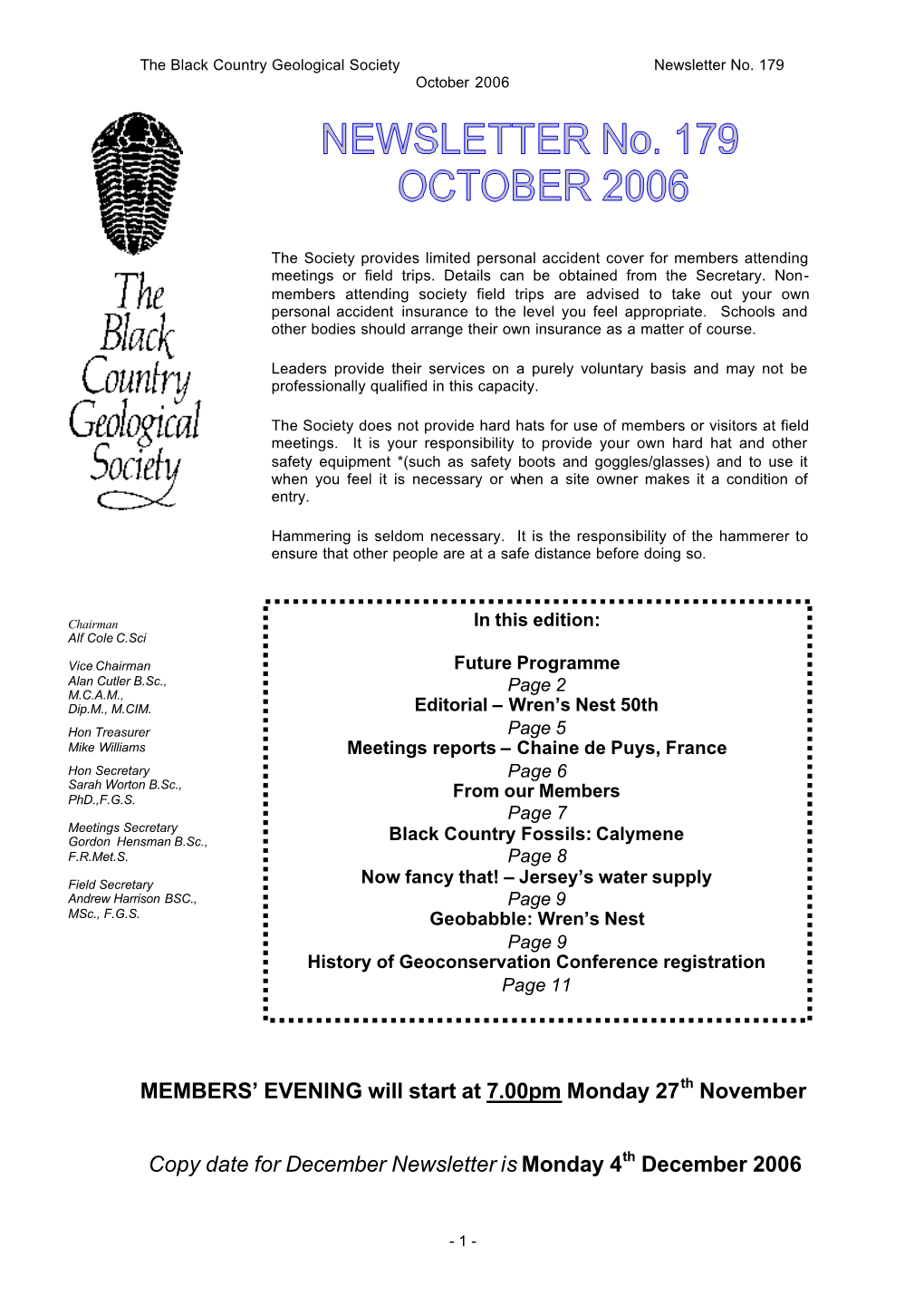 Newsletter 179 October 2006