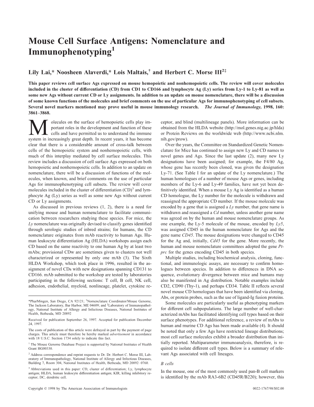 Immunophenotyping Mouse Cell Surface Antigens